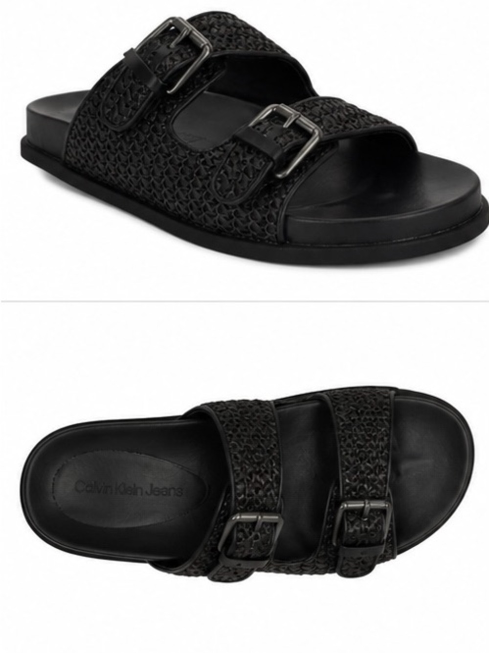 Calvin Klein Jeans Black Braided Double-Buckle Slide Sandals